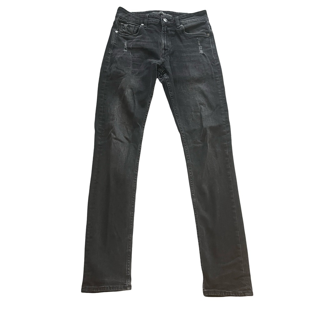 Guess Men's Size 29 Black Jeans Slim Tapered Distressed 98% Cotton Grunge